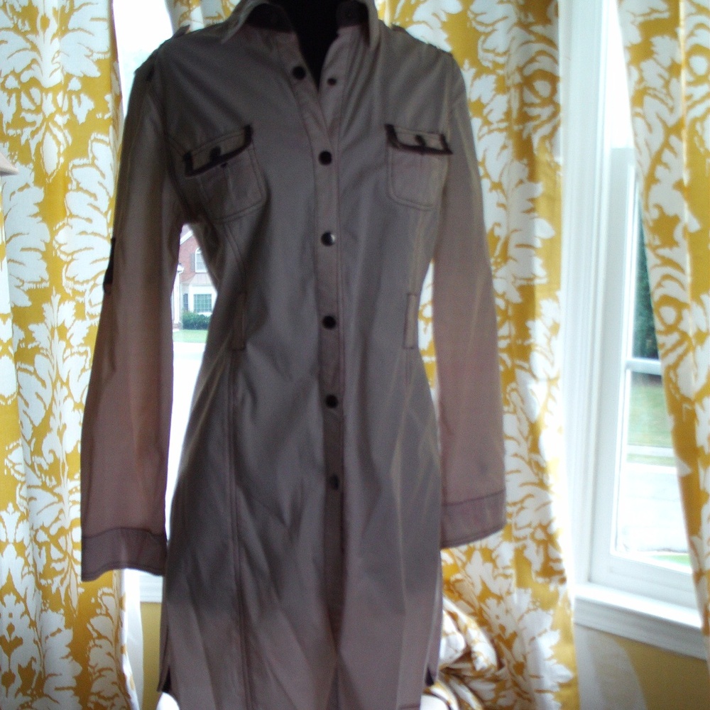 Pale pink dress with military attributes